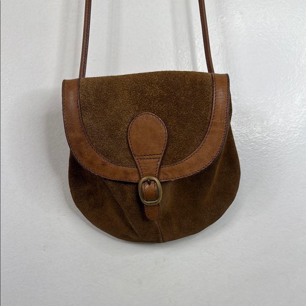 Bright Dimensions Brown Suede Leather Crossbody Bag